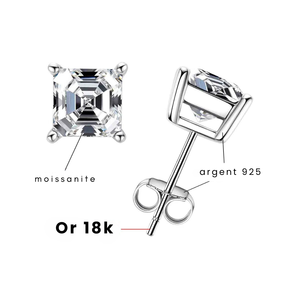 Boucle d'oreille Asscher Tige en Or 10k